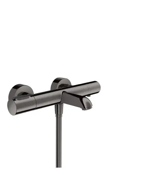Thermostatarmatur in Polished Black Chrome von AXOR, wandmontiert, mit zwei Regulierungsgriffen und einem Auslauf. Geeignet für Badewanneninstallationen.